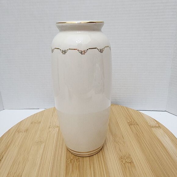 Disney Parks The Happiest Celebration On Earth Vase 8.5" Ivory & Gold Porcelain - Picture 5 of 14